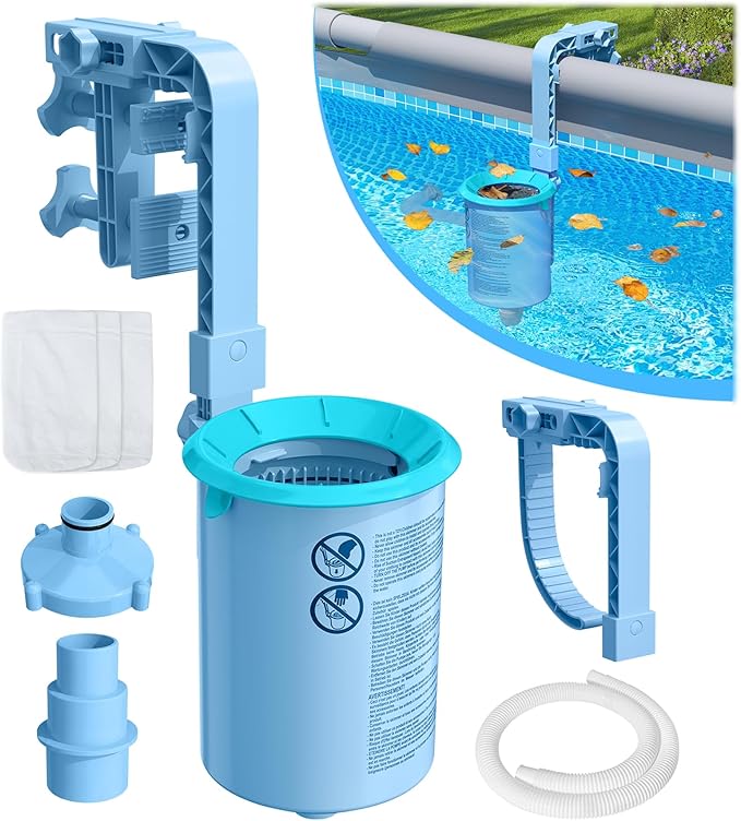 BluSwim 2026 Above Ground Pool Surface Skimmer Come with 3 Filter Socks, Enhanced Structure & Thickened Brackets Wall Mount Pool Skimmer, Floating Top Skimmers - Auto Skimming Surface Debris - Green