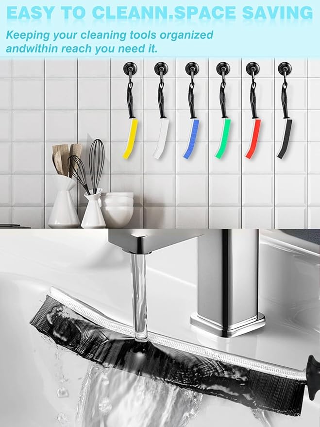 Crevice Cleaning Brush, 6Pcs Hard Bristle Multifunctional Gap Cleaning Brush Tool, Bathroom Gap Brush for Deep Cleaning Kitchen,Grout, Sink, Corners, Tight Spaces-Colors