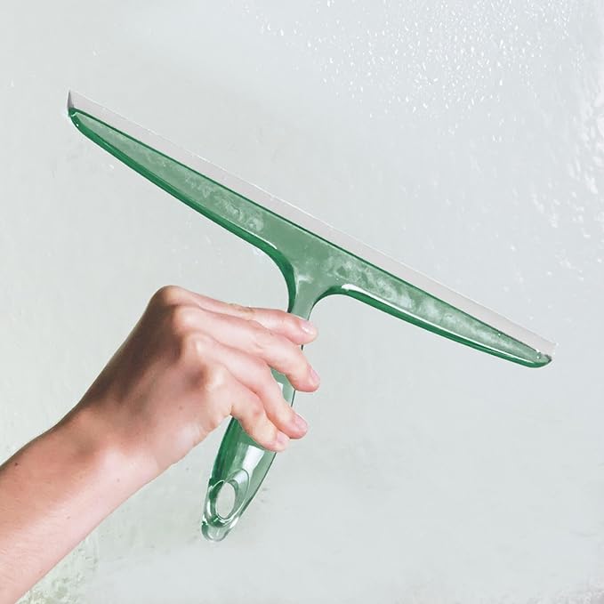 iDesign Bathroom Plastic Shower Squeegee with Wall Hook - Clear/Green