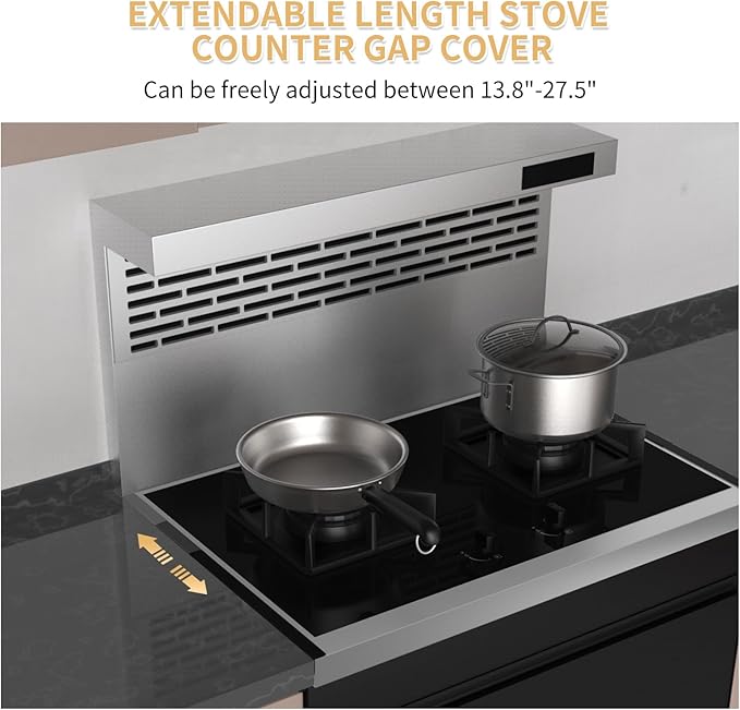 316 Stainless Steel Stove Gap Covers,2 Pack Stove Gap Filler,Range Trim Kit,Heat-Resistant Stove Gap Guard,Easy Retractable Length 13.8" to 27.5",Width 0.79",Black