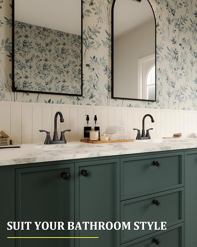 Matte Black Bathroom Faucet 3 Hole, Evolvegoods 4 Inch Stainless Steel Bathroom Sink Faucet, 2 Handle Centerset Faucet for Bathroom Sink Vanity, with Pop Up Drain and 2 Supply Hoses