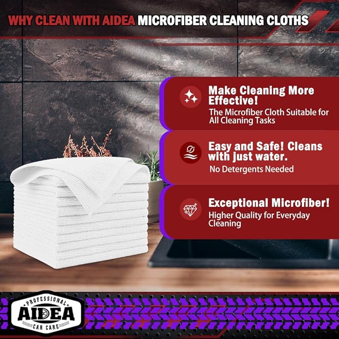 AIDEA Microfiber Cleaning Cloth White, 400PK, Microfiber Towels for Cars, Shop Towels Cleaning Rags, Premium Wash Cloths, Absorbent Towel for SUVs, House, Kitchen, Commercial, Cleaning Supplies 12×12"