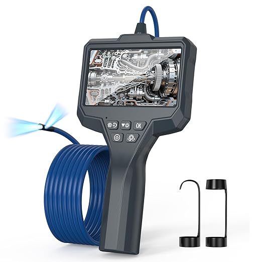 Endoscope Camera with Light 1920P HD Industrial Borescope with 4.3" IPS Screen, 11.5FT Semi-Rigid Cable, IP67 Waterproof Inspection Snake Camera for Car Engine, Mechanical Tools, Pipeline Inspection