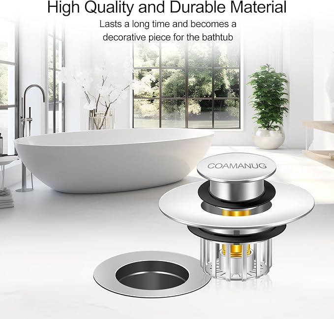 Bathtub Stopper | Shower Drain Hair Catcher, Pop-up Tub Stopper with Strainer | Pop-up Bathtub Drain Plug | Drai Protector for 1-1/2 to 1-3/4" Bath Drain Hole- Pearl Chrome