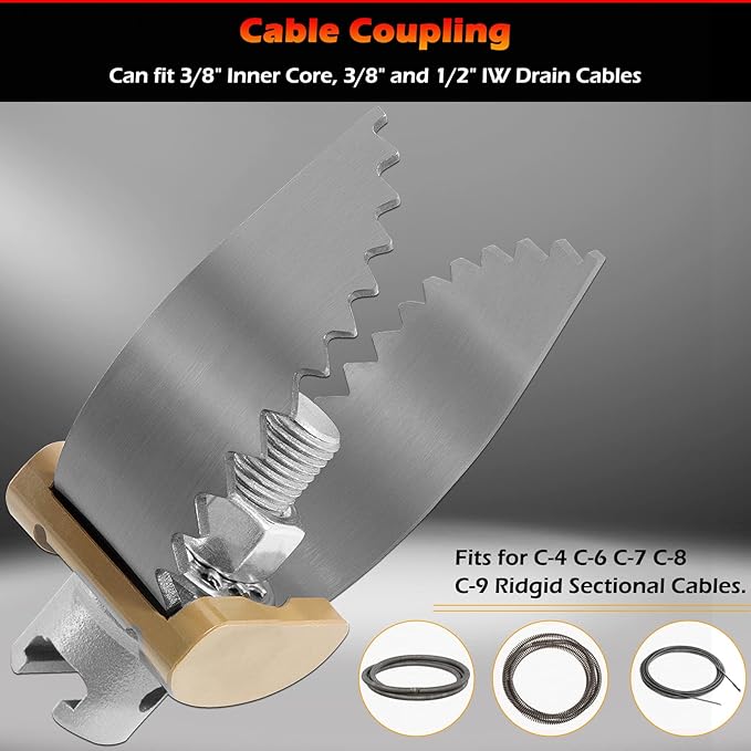52812 T-230 2" Heavy Duty C Cutter Cable Coupling Drain Cleaning Tool Fits for C-4 C-6 C-7 C-8 C-9 Ridgid Sectional Cables, Compatible with K-40 K-45 K-50 K-3800 Drain Cleaning Machines