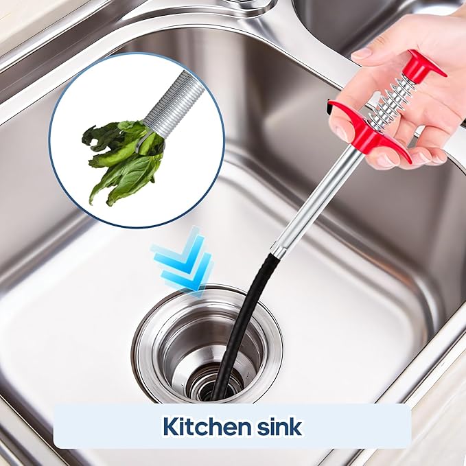 24''Flexible Grabber Claw, 4 Claws Drain Snake with Tweezers, Retractable Drain Clog Remover Tool, Bendable Hose Grabber Reacher Tool, Pickup Tool for Bath Tub, Toilet, Kitchen Sink & Sewer