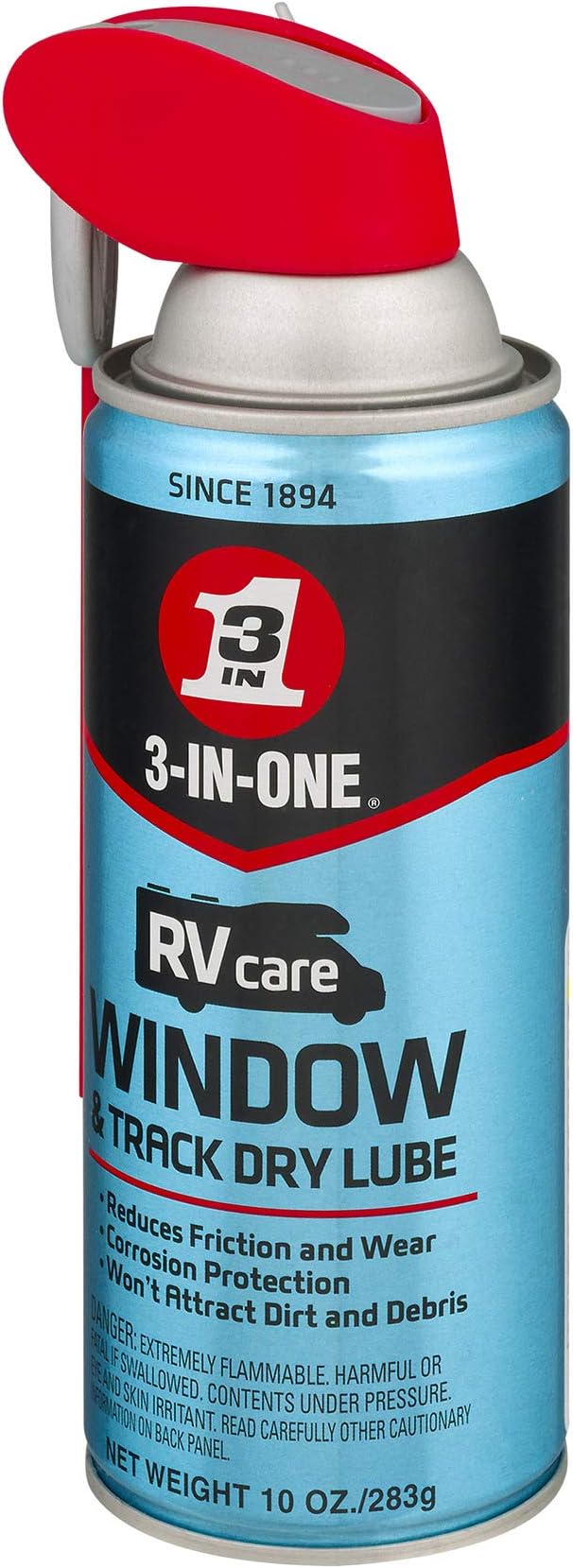 3-IN-ONE RVcare Window & Track Dry Lube with SMART STRAW SPRAYS 2 WAYS, 10 OZ