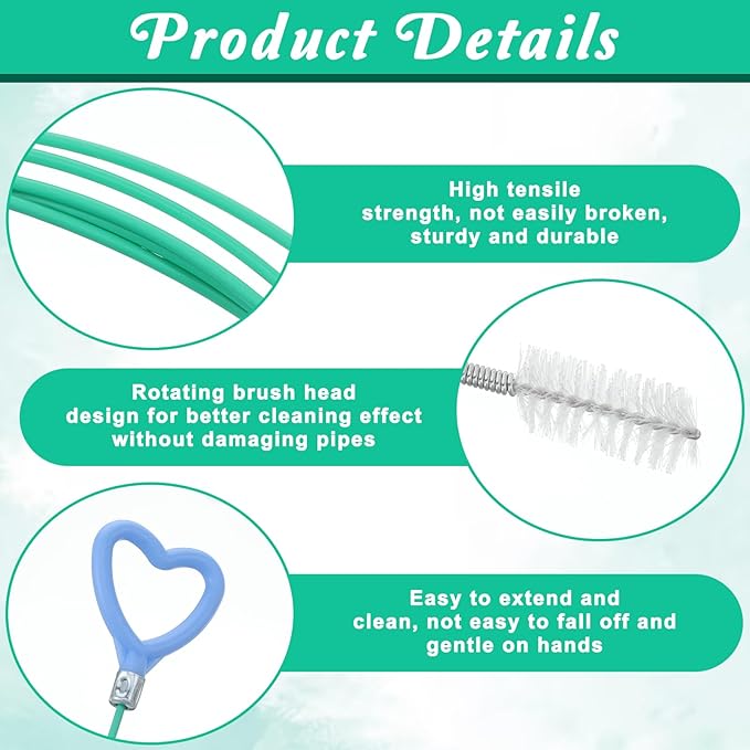 2 Pack 118 Inch Drain Hair Drain Clog Remover, Extra Long Flexible Sink Snake Drain Hair Removal Tool, Anti-Break Metal with Nylon Coating Plumbing Snake for Shower, Kitchen, Bathroom, Toilet
