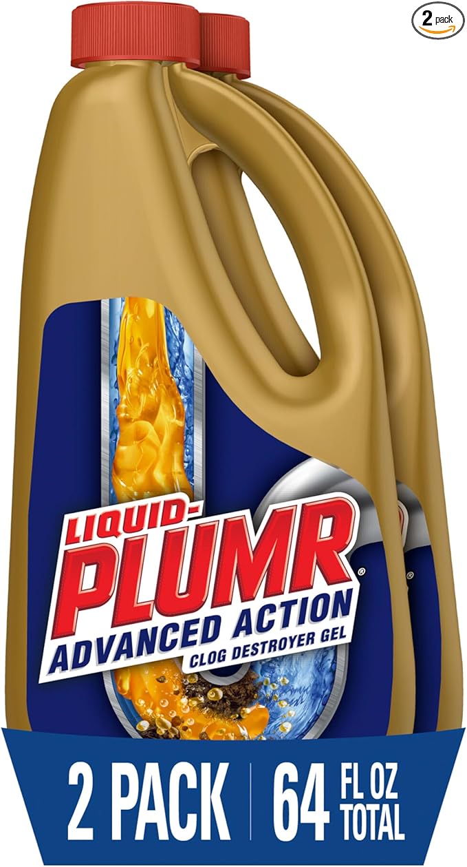 Liquid-Plumr Advanced Action Clog Destroyer Gel, Removes Multiple Types of Clogs including Hair, Deodorizes and Freshens, Safe for All Septic Systems and Pipes, 2 Bottles, 32 fl. oz. Bottle