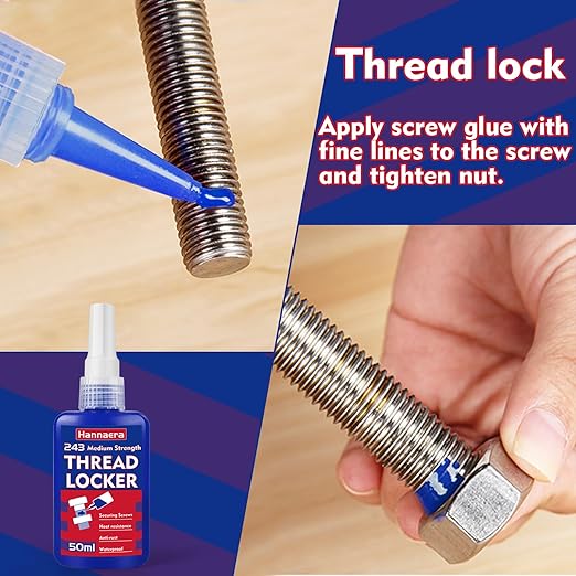 Thread Lock Medium Strength, Lock & Seal Nuts, Bolts, Fasteners and Metals, Blue Threadlocker Against Losening and Leakage (243-100 ml)