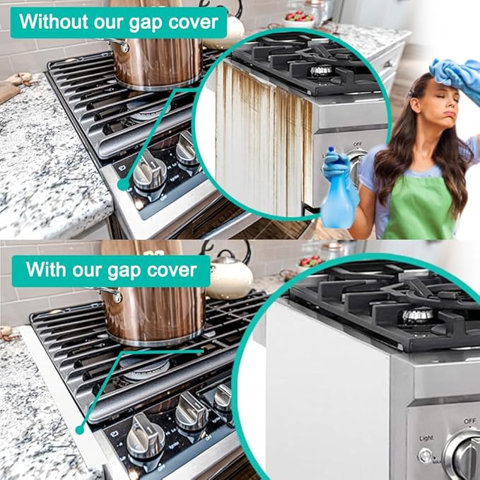 Stove Gap Covers, 2PACK Kitchen Silicone Oven Gap Filler - 21 Inches Countertop Strips Guard, Easy to Clean (White)