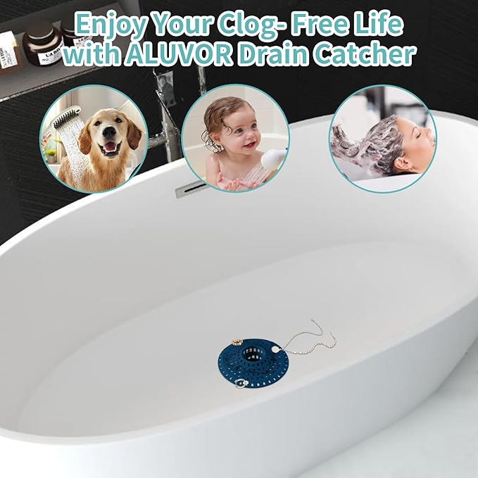 Aluvor Shower Hair Drain Catcher, Silicone Bathtub Drain Hair Catcher Strainer, All-in-one Tub Hair Catcher Drain Protector for 1.48'' to 1.76'' Regular Drains, 3PCS/NBlue Black DGreen