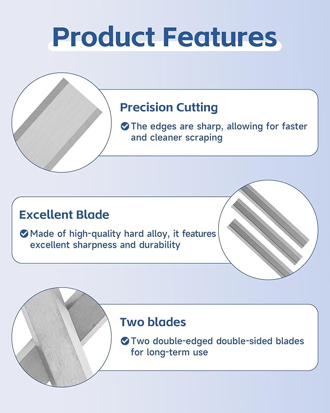 2.5" Carbide Paint Scraper Blades, Double-Edged Reversible Replacement Tungsten Steel Blades, Fit for 2.5in scraper, for Removing Paint, Wood, Glue and Grout - 2pcs