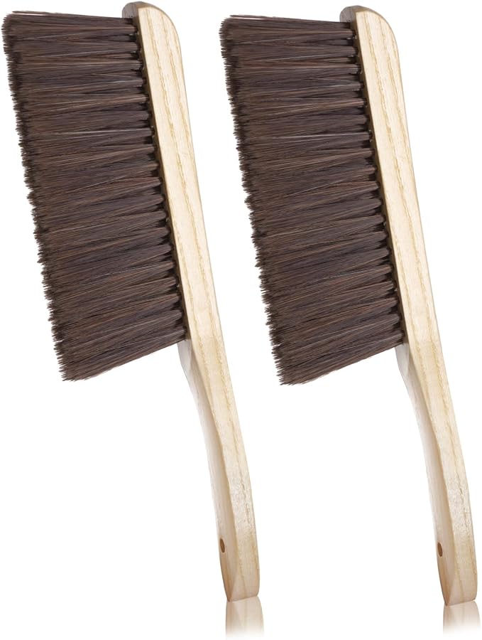 Rbenxia 2 Pieces Wooden Handle Bench Brushes Horse Hair Brushes Soft Bristles Dust Brush Household Cleaning Brushes for Fireplace, Sofa, Furniture, Workshop Woodworking (Brown)