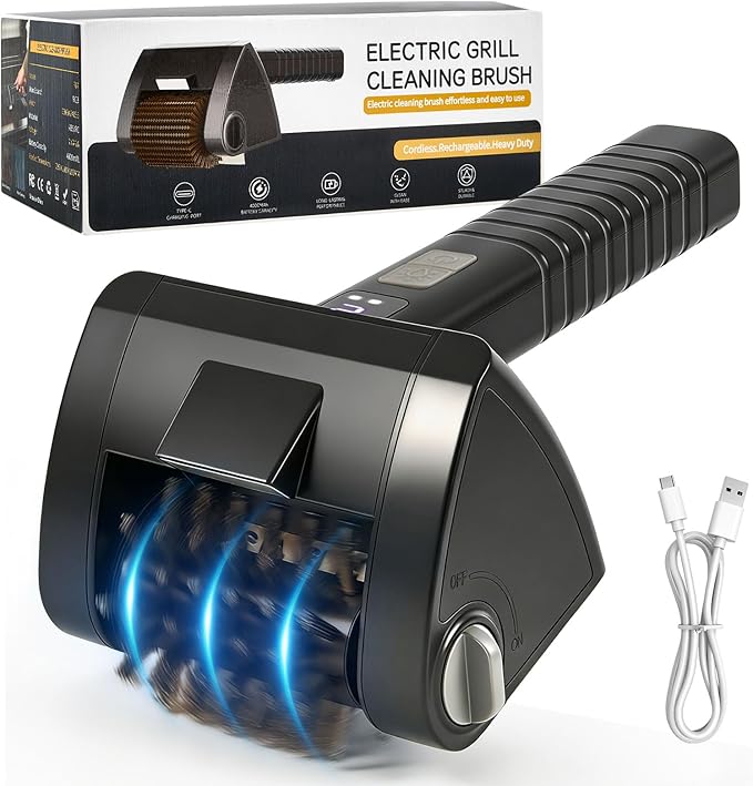 Electric Grill Brush, Built-in LED BBQ Cleaner with 29W High Torque Motor, 2-Speed Hard Scrubbing Cordless Grill Cleaner, 4000mAh Rechargable, Removable Dishwasher Safe 304 Stainless Steel Brush Head