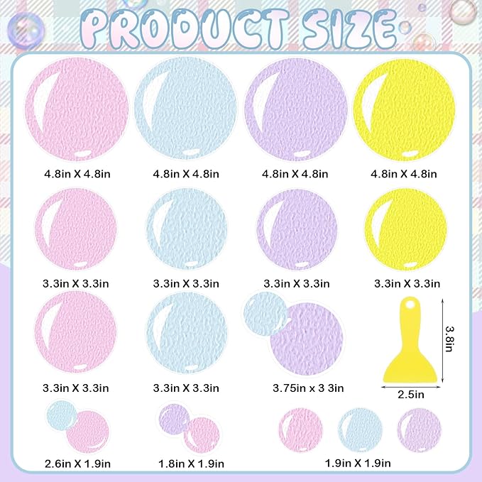 32 Pcs Cute Non Slip Bathtub Stickers for Shower Colorful Bathroom Anti Slip Shower Stickers Floor Applique Adhesive Decals with Scraper for Bathtub Bathroom Floor Pools(Bubble)