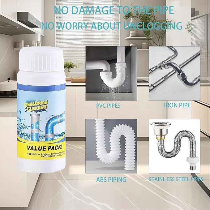 2pc Wild Tornado Sink and Drain Cleaner Powder - Powerful Pipe Dredge for Kitchen & Toilet, Drain Clog Remover, Pipeline Dredging Agent