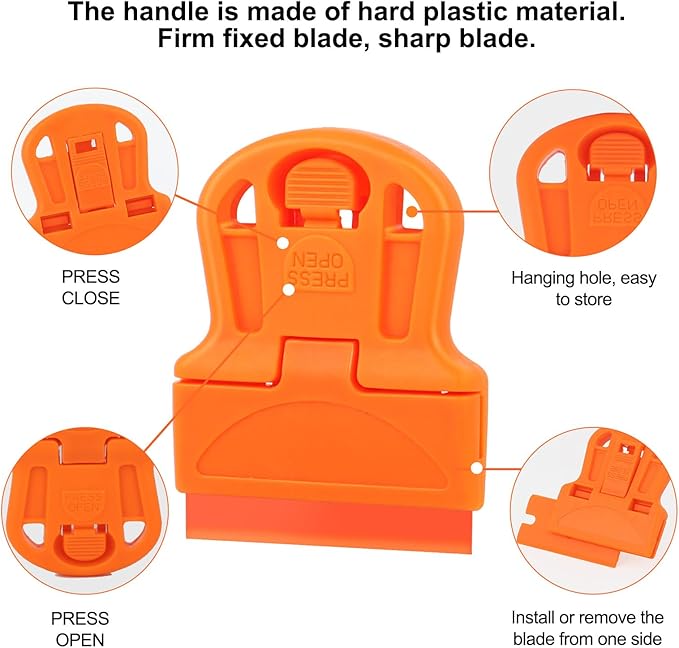 WEGAZ-4 Pcs Mini Plastic Razor Blade Scraper Tool-Suitable for Cleaning Windows and Glass Stoves-Equipped with 20 Blades.