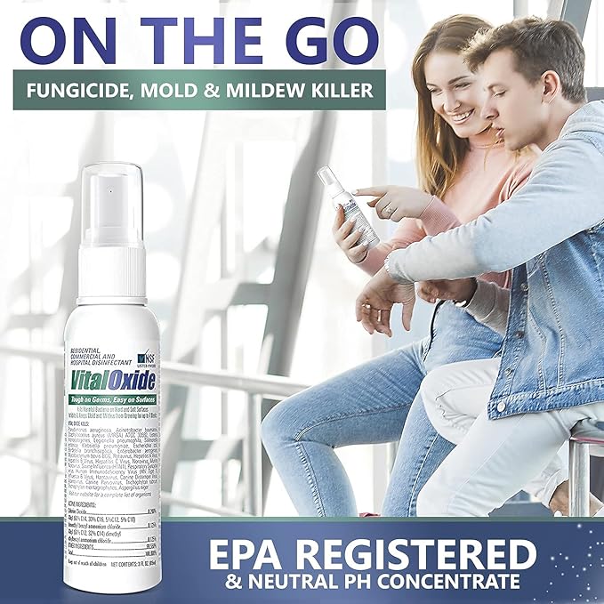 Vital Oxide Disinfectant, Deodorizer, Cleaner, Food-Contact Sanitizer, Virucide – (EPA registration #82972-1) – Kills Mold & Mildew, Eliminates Odors – 32 oz, & (2) 3 oz Bottles