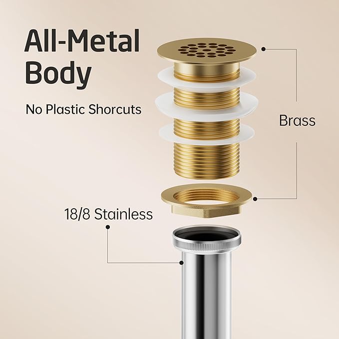 KES Bathroom Sink Grid Drain Without Overflow, Faster Drainage with Anti-Clog Grid, Polished Chrome Vanity & Vessel Drain Strainer, Solid Stainless Steel & Brass, S2021D-CH