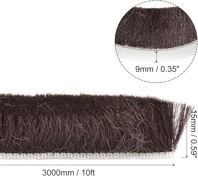 uxcell Weather Stripping Brush, 10ft L x 0.35" W x 0.6" H Self-Adhesive Seal Weatherstrip Sweep Brush Brown for Door Window