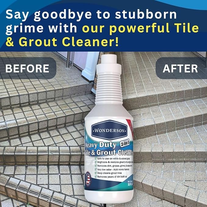 Wonderson Professional Strength 2-in-1 Heavy Duty Tile & Grout Cleaner with Acid Mimic Formula for White & Colored Grout with Ceramic or Porcelain Tiles - 32oz - 6 Pack