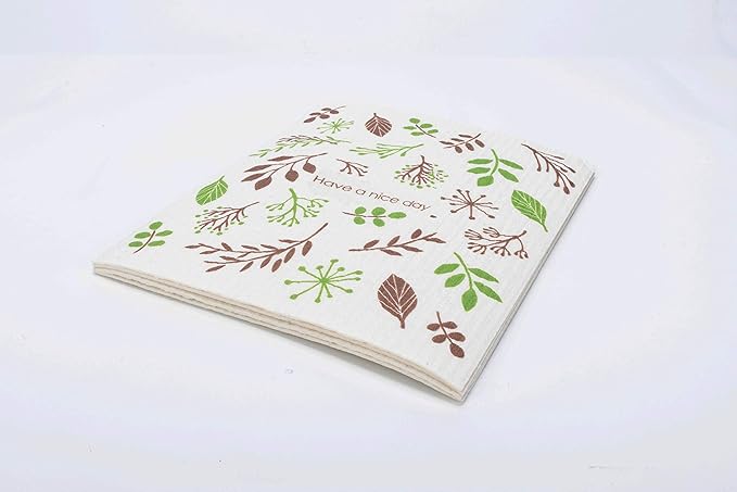 Swedish Dishcloth Reusable Kitchen Dish Towels Absorben and Fast Dry Cleaning Cloths Set of 4 No Odor Wipes (Leaf)