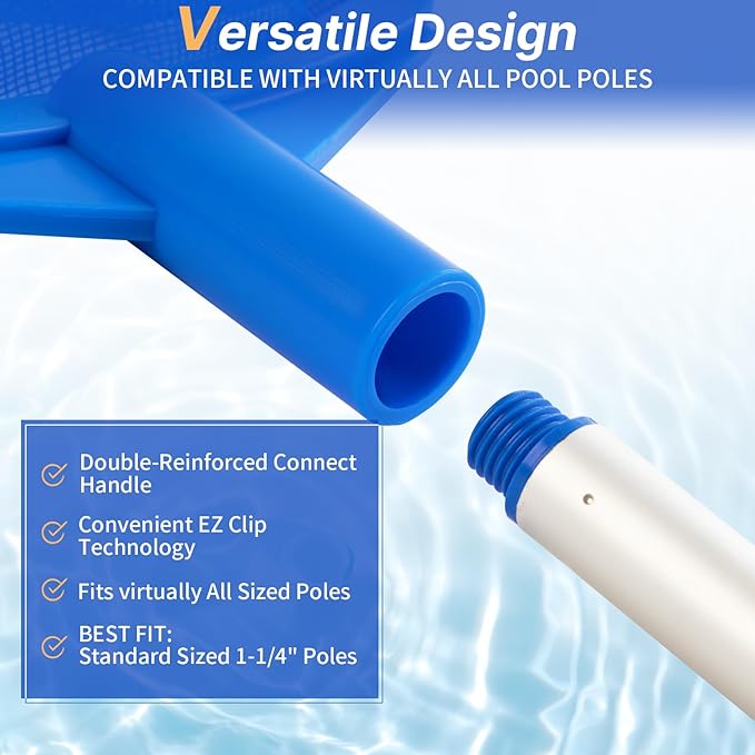 Pool Skimmer Net, Hot Tub Skimmer Spa Net with Pole, 26.3'', Ultra Fine Mesh Skimmer Rake, Swimming Pool Leaf Skimmer Net with Aluminum Pole, Spa Hot Tub Skimmer for Fast Cleaning, Leaves, Debris