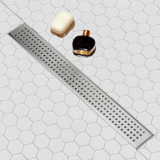 SaniteModar Linear Shower Drain, Shower Drain 30 inch with Removable Grate, Brushed 304 Stainless Steel Shower Drain Include Hair Strainer,Adjustable Leveling Feet