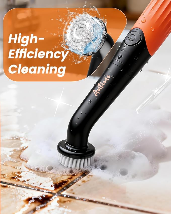 Rechargeable Electric Grout Brush, Upgraded Cordless Power Scrubber Kit, Waterproof Cleaning Brush & 6 Replacement Heads for Bathroom, Kithchen, Tub, Grout, Crevice