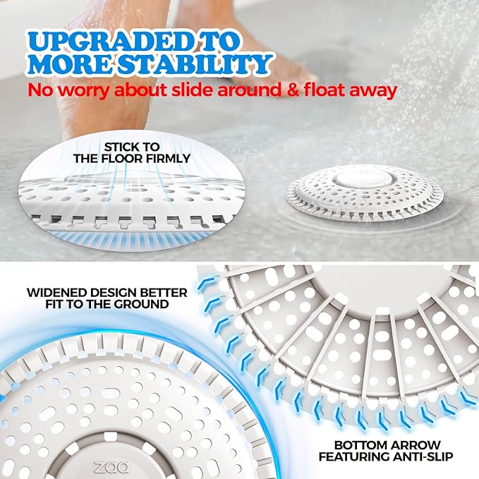 zaa Shower Drain Hair Catcher, 2 Pack Premium Silicone Drain Protector & Shower Drain Cover for Regular Drains of Shower Room and Bathroom, White