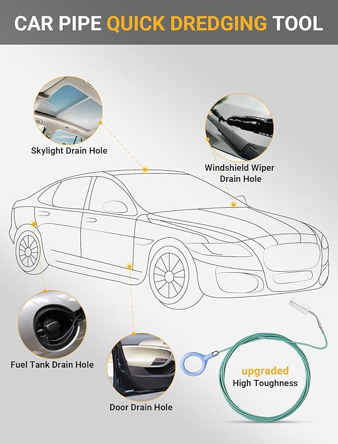 2-Packs Auto Sunroof Drain Cleaning Tool,78 Inch Flexible Drain Brush Pipe Cleaners for Car,Tube Cleaning Brush Slim Drain Dredging Tool Perfect for Car Sunroof,Windshield Wiper Drain Hole