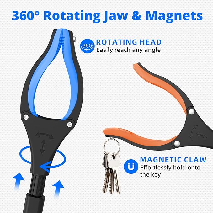 2-Pack 32"Grabber Reacher Tool,Foldable Reacher Grabber Pickup Tool with 360°Rotating Jaw & Magnetic Tip,GarbageTrash Picker Upper Grabber,Lightweight Grabbers for Seniors/Elderly(Orange/blue)