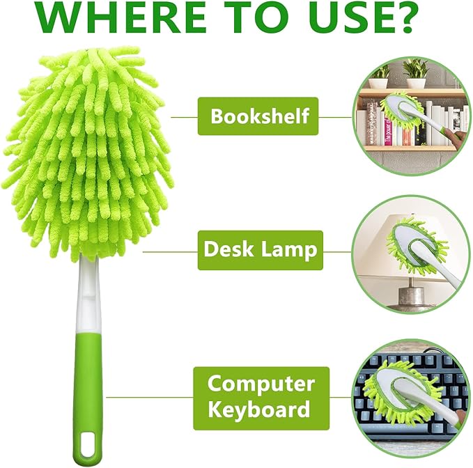 16 Inch Microfiber Duster Kit with 4 Pcs Duster Head, Feather Dsters, Washable and Reusable Duster, Wet and Dry Use, Cleaning Tools for Car,Office,Household