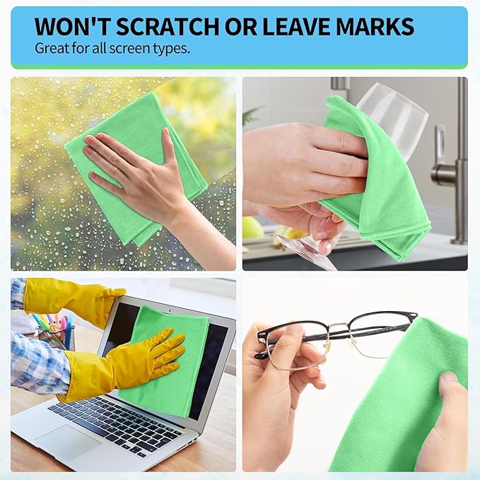 HOMERHYME Microfiber Cleaning Cloth, 6 Pack Glasses Cleaning Cloth, 16" ×14" Window Cleaning Rags, Streak Free Lint Free Polishing Cloths Wipes for Eye Glass Stainless Steel Windshield, Sage Green