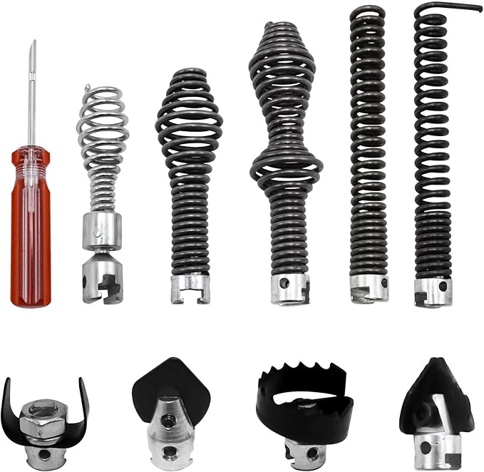 10-Piece Drain Snake Drill Attachment Kit，Drain Auger Cutter Kit,Compatible with K-400,C-4,C-6,C-7,C-8,and C-9 Models， Includes 4 Cutters and 5 Spirals