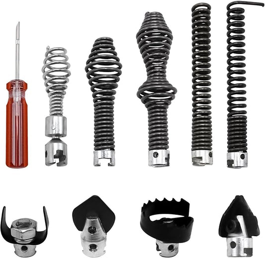 10-Piece Drain Snake Drill Attachment Kit，Drain Auger Cutter Kit,Compatible with K-400,C-4,C-6,C-7,C-8,and C-9 Models， Includes 4 Cutters and 5 Spirals