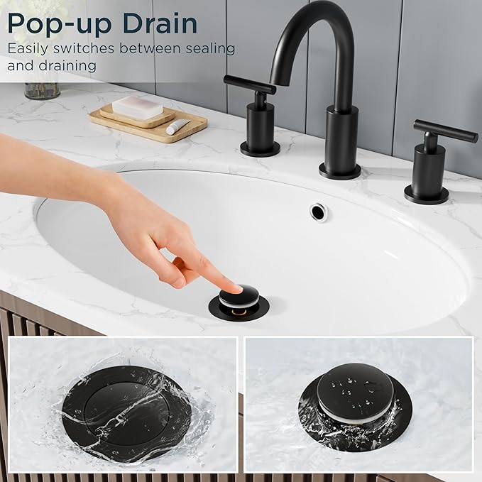 FORIOUS Bathroom Sink Drain with Overflow, Pop Up Drain Assembly with Detachable Basket Stopper, Anti-Explosion and Anti-Clogging Drain Strainer, 304 Stainless Steel, Matte Black