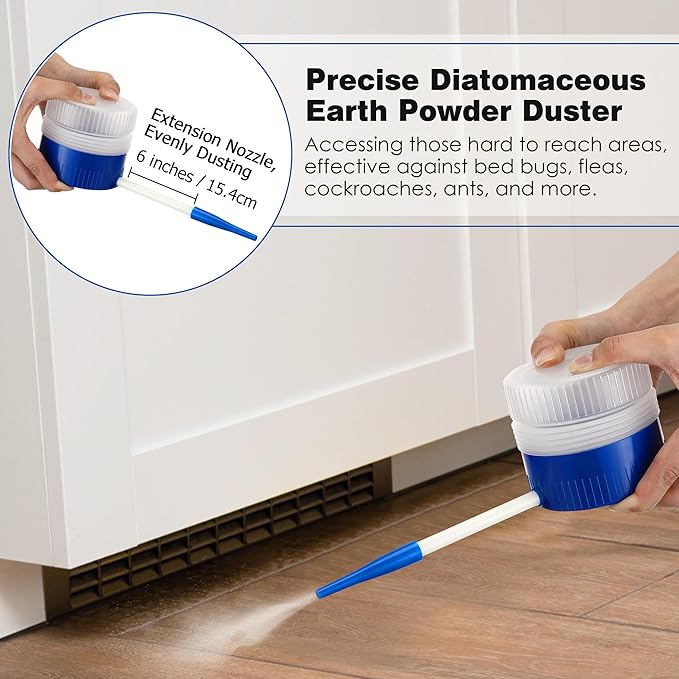Qualirey 1 Pack Diatomaceous Earth Powder Duster with 6 Inch Extension Nozzle, Diatomaceous Earth Powder Duster for Pest Control, Sprayer for Indoor and Outdoor Use