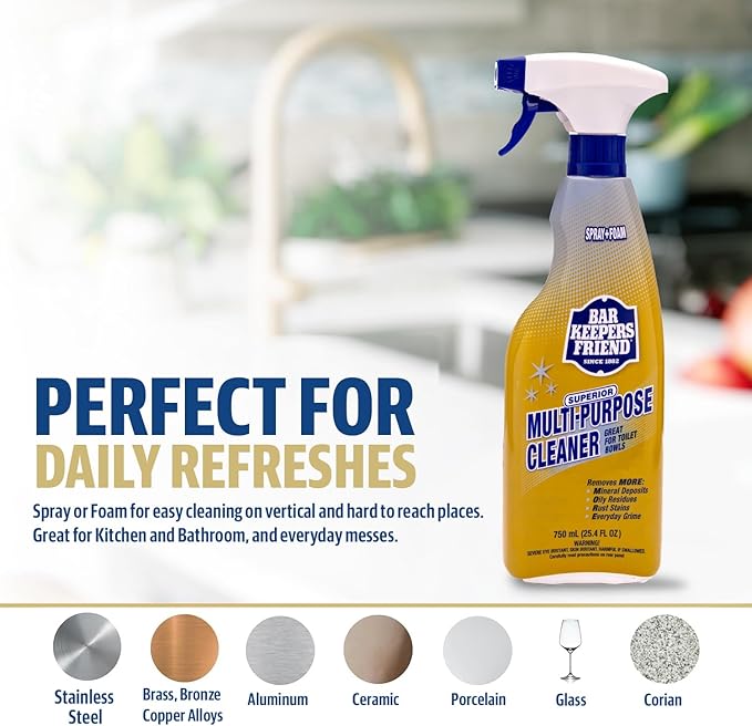 Bar Keepers Friend Soft Cleanser (26 oz) MORE Spray + Foam (25.4 oz) Multipurpose Cleaner Bundle, Stain & Rust Remover for Multi Surface Bathroom, Kitchen & Outdoor Cleaning