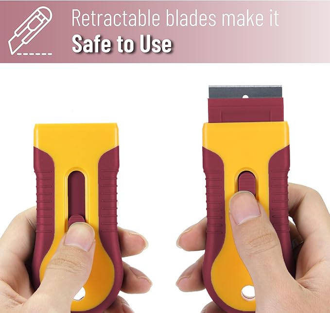 Bates- Razor Blade Scraper Tool, 2 Pack, 30 Extra Steel Blades, Anti-Slip Ergonomic Handle Design, Razor Scraper Set for Cleaning Window, Paint, Oven, Glass, Stove