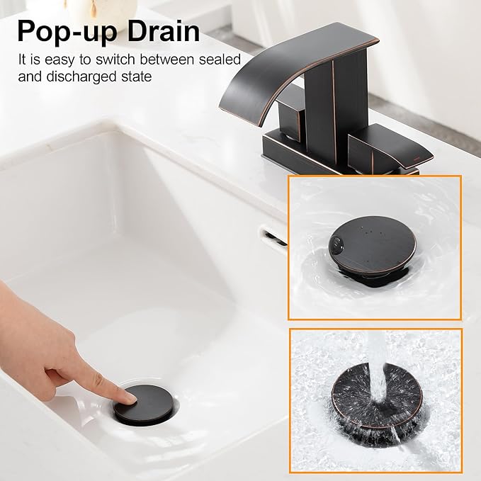Pop Up Bathroom Sink Drain - Bathroom Sink Stopper with Overflow for Faucet Vessel, Push Type Bathroom Sink Vanity Assembly with Strainer, Oil Rubbed Bronze
