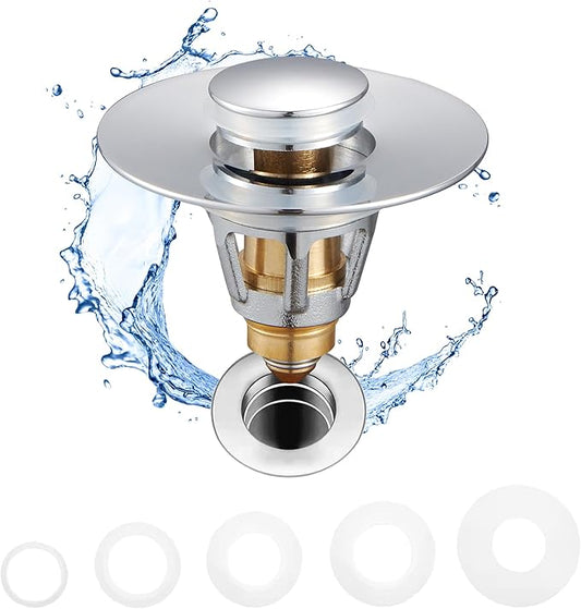 Fransiton Bathroom Sink Stopper, 1.1-1.77 Inch Basin Pop Up Sink Drain Stopper, Anti Clogging Drain Plug with Detachable Hair Catcher, Brushed Nickel
