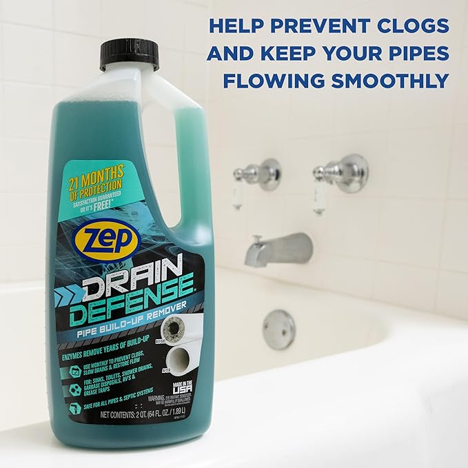 Zep Drain Defense Pipe Build-Up Remover - 64 oz (Case of 4) ZLDC64 - Professional Strength Liquid Pipe Build Up Remover
