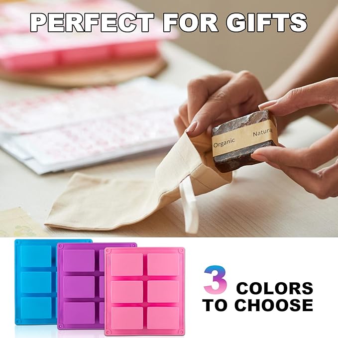 2 Pack Silicone Soap Molds, 6 Cavities Rectangle Silicone Soap Molds, Great for Homemade Craft Soap Mold, Chocolate Mold, Cake Mold ＆ Ice Cube Tray - Just Pop Out（Pink）
