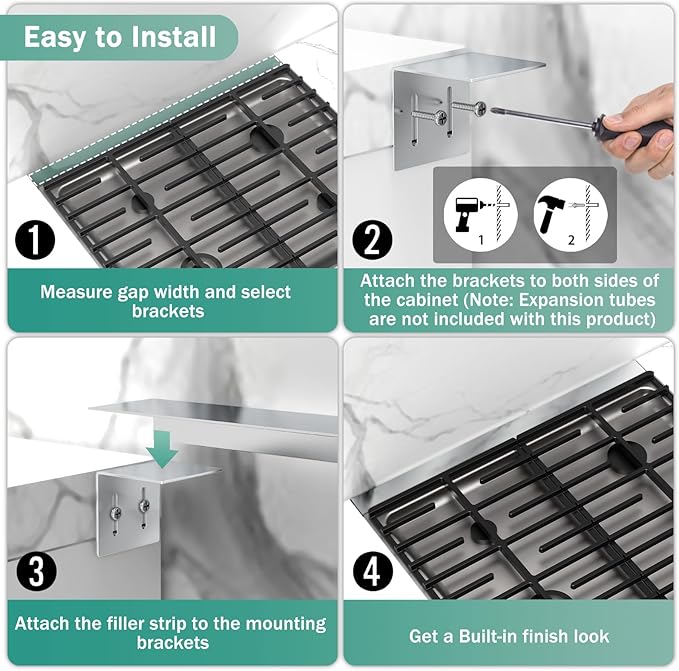 30" Stove Gap Filler, Kitchen Stove Gap Covers, Slide-in Range Rear Filler Kit for Most Brand Kitchen Stoves, Easy Install, Easy to Wipe (Silver)