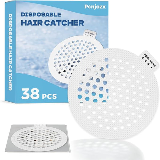 38 PCS Disposable Shower Drain Hair Catcher, Mesh Drain Covers Stickers, Peel & Stick Drain Strainers to Stop Clogs, Strong Adhesive Mesh Stickers for Bathtub, Bathroom, Kitchen Sink, Easy Peel Remove