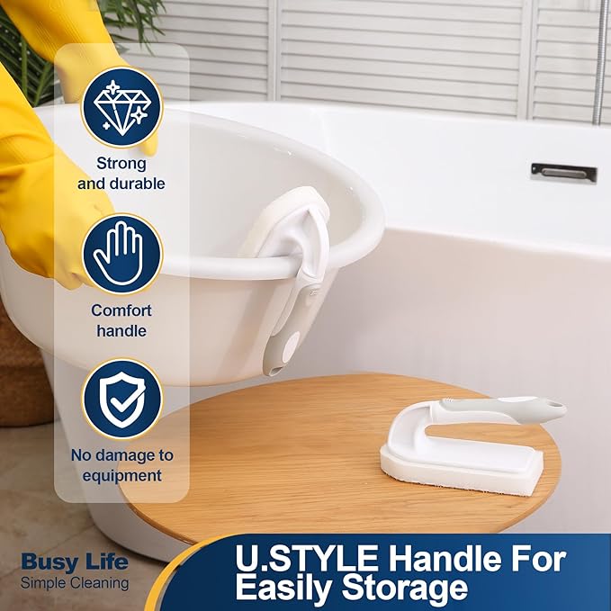 Yocada Handheld Cleaning Scrub Brush Set 2 Pack with Total 10 Hook-Shaped Scouring Pads Heavy Duty Cleaning Pads for Stubborn Stains Bathroom Kitchen Sink Tile Grout Clean