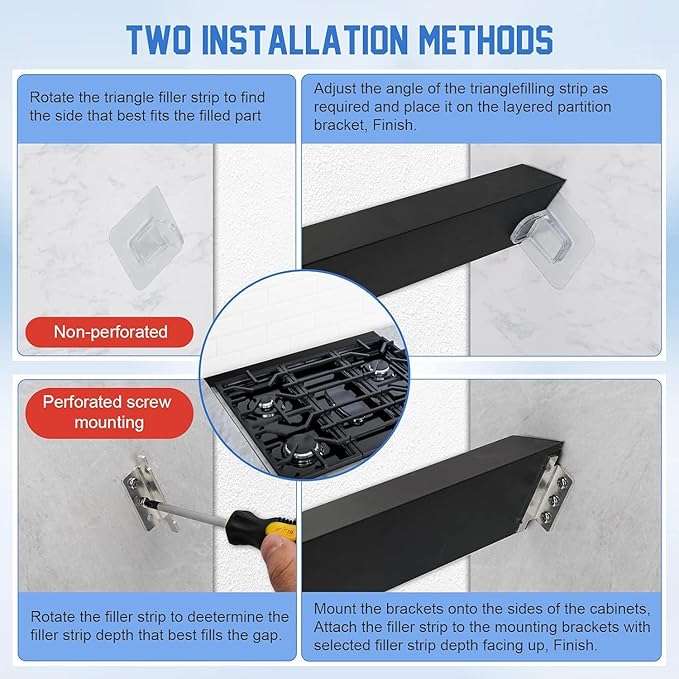 30" Slide-in Range Rear Filler Kit W10113901A, Stove Gap Universal Triangular Filler Strip, Cooktop Trim Kit Between Stove and Backsplash for Whirlpool & Most Brand, Durable Aluminum, Black