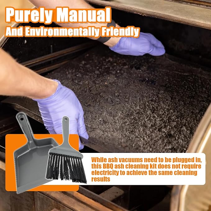 6 Piece Pellet Grill Ash Cleaning Kit, Includes 1 Dust Scoop, 1 Soft Bristle Brush, 1 Flat Scraper, 1 3D Scraper, 2 Hook